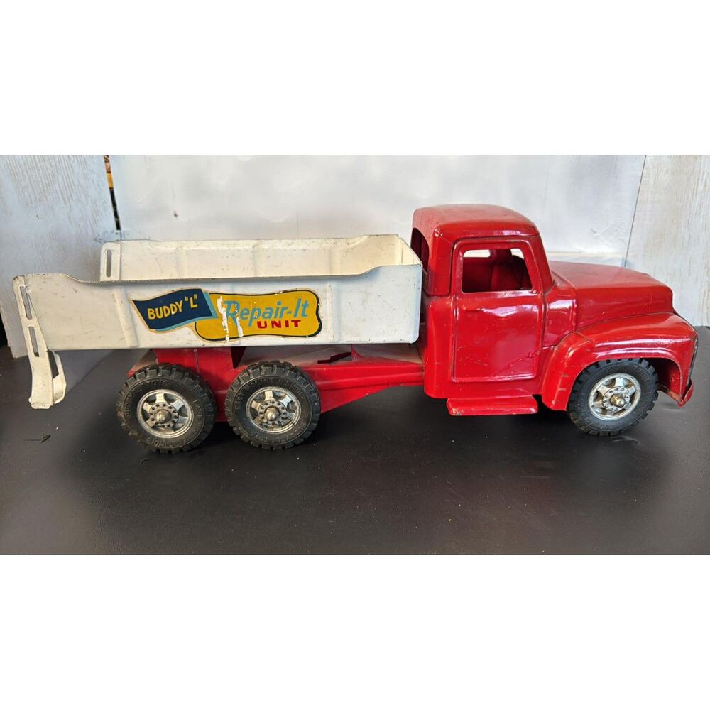 Vintage Buddy L. Repair -It Unit Truck Red & White Pressed Steel